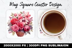 Floral Basket Valentine Mug coaster | Coaster | Sublimation Product Image 1