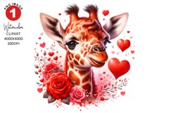 Valentines Day Giraffe Clipart | Watercolor Sublimation Product Image 1