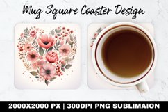Floral Heart Valentine Mug coaster | Coaster | Sublimation Product Image 1