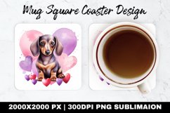 Dachshund Valentine Mug coaster | Coaster Sublimation Design Product Image 1