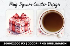 Gift Box Valentine Mug coaster | Coaster |Sublimation Design Product Image 1