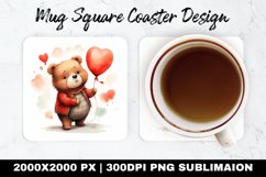 Cute Bear Valentine Mug coaster | Coaster Sublimation Design Product Image 1
