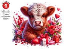 Valentines Day Highland Cow Clipart | Watercolor Sublimation Product Image 1