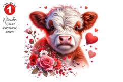 Valentines Day Highland Cow Clipart | Watercolor Sublimation Product Image 1