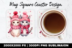 Cute Cats Valentine Mug coaster | Coaster | Sublimation Product Image 1