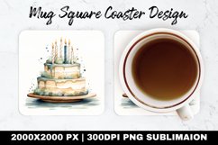 Birthday Cake Mug coaster | Coaster | Sublimation Design Product Image 1