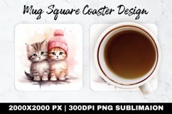 Cute Cats Valentine Mug coaster | Coaster Sublimation Design Product Image 1