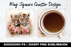 Tigers with Florals Valentine Mug coaster | Coaster Product Image 1