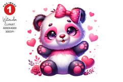 Valentines Day Baby Panda Clipart | Watercolor Sublimation Product Image 1