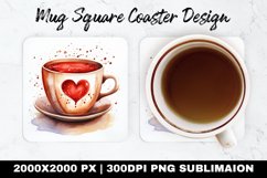 Coffee Cup Valentine Mug coaster |Coaster Sublimation Design Product Image 1