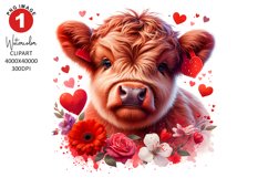 Valentines Day Highland Cow Clipart | Watercolor Sublimation Product Image 1