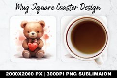 Cute Bear Valentine Mug coaster | Coaster | Sublimation Product Image 1