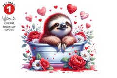 Valentines Day Sloth Clipart | Watercolor Sublimation Product Image 1