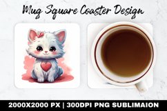 Cute Cat Valentine Mug coaster | Coaster |Sublimation Design Product Image 1