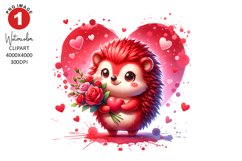 Valentines Day Hedgehog Clipart | Watercolor Sublimation Product Image 1