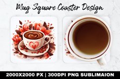 Coffee Cup Valentine Mug coaster |Coaster Sublimation Design Product Image 1