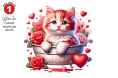 Valentines Day Kitten Clipart | Watercolor Sublimation Product Image 1