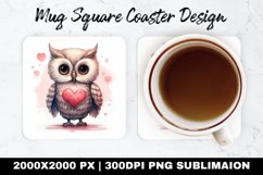 Owl Valentine Mug coaster | Coaster | Sublimation Design Product Image 1