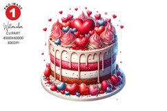 Valentines Day Cake Clipart | Watercolor Clipart Sublimation Product Image 1