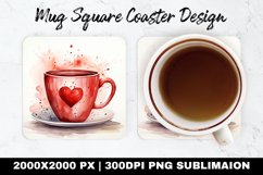 Coffee Cup Valentine Mug coaster |Coaster Sublimation Design Product Image 1