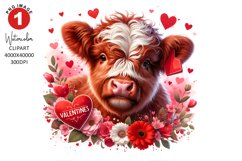 Valentines Day Highland Cow Clipart | Watercolor Sublimation Product Image 1