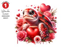 Valentines Day Turtle Clipart | Watercolor Sublimation Product Image 1