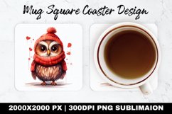 Owl Valentine Mug coaster | Coaster | Sublimation Design Product Image 1