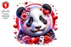 Valentines Day Panda Clipart | Watercolor Sublimation Product Image 1