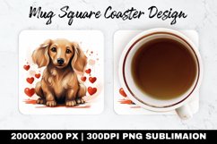 Dachshund Valentine Mug coaster | Coaster Sublimation Design Product Image 1