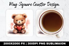 Cute Bear Valentine Mug coaster | Coaster | Sublimation Product Image 1