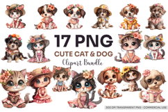 Cute Floral Cats &amp; Dogs Sublimation Clipart Bundle png Product Image 1