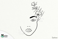Line Art Women's Face with Flowers, Floral Face Product Image 1