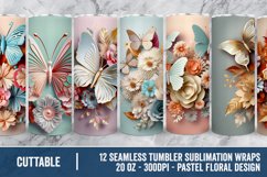 3D Pastel Butterfly Floral Wraps, Seamless Tumbler Wrap Set Product Image 2