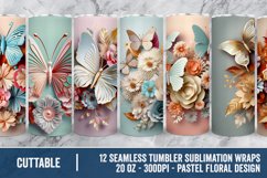 3D Pastel Butterfly Floral Wraps, Seamless Tumbler Wrap Set Product Image 2