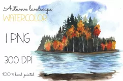 Watercolor autumn landscape clipart. Fall Sublimation PNG Product Image 1