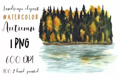 Watercolor autumn landscape clipart. Fall Sublimation PNG Product Image 1