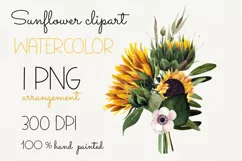 Watercolor sunflower bouquet clipart. Sublimation PNG Product Image 1
