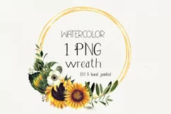 Watercolor sunflower wreath clipart. Sublimation PNG Product Image 1