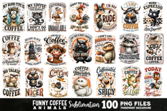 Funny Coffee Animals Sublimation Bundle 100 Designs PNG Product Image 1