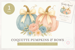 Pink and Blue Pumpkins and Bows Clipart PNG Coquette Fall Product Image 1