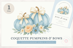 Blue Pumpkins and Bows Clipart PNG Coquette Fall Floral Product Image 1