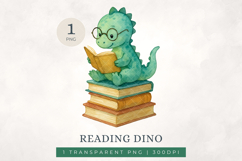 Watercolour Baby Dinosaur Reading Books Clipart PNG Product Image 4