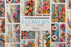 Flowers on Rustic Wood 12 Digital Papers/Posters Product Image 1