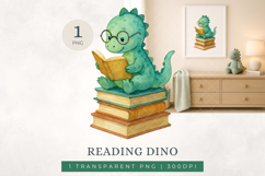 Watercolour Baby Dinosaur Reading Books Clipart PNG Product Image 1