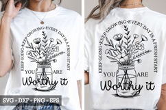 You Are Worthy It Inspirational Flower Jar SVG PNG DXF EPS Product Image 1