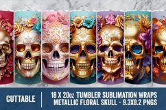 3D Skull Floral Tumbler Wraps, Seamless Skull Tumbler PNGs Product Image 1