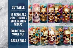 3D Skull Floral Tumbler Wraps, Seamless Skull Tumbler PNGs Product Image 2