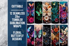 Seamless 3D Metallic Butterfly Floral Tumbler Wrap Set PNGs Product Image 2