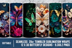 Seamless 3D Metallic Butterfly Floral Tumbler Wrap Set PNGs Product Image 1