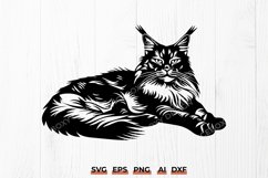 Relaxed Maine Coon Cat SVG Design, Lying Cat Silhouette DXF Product Image 1